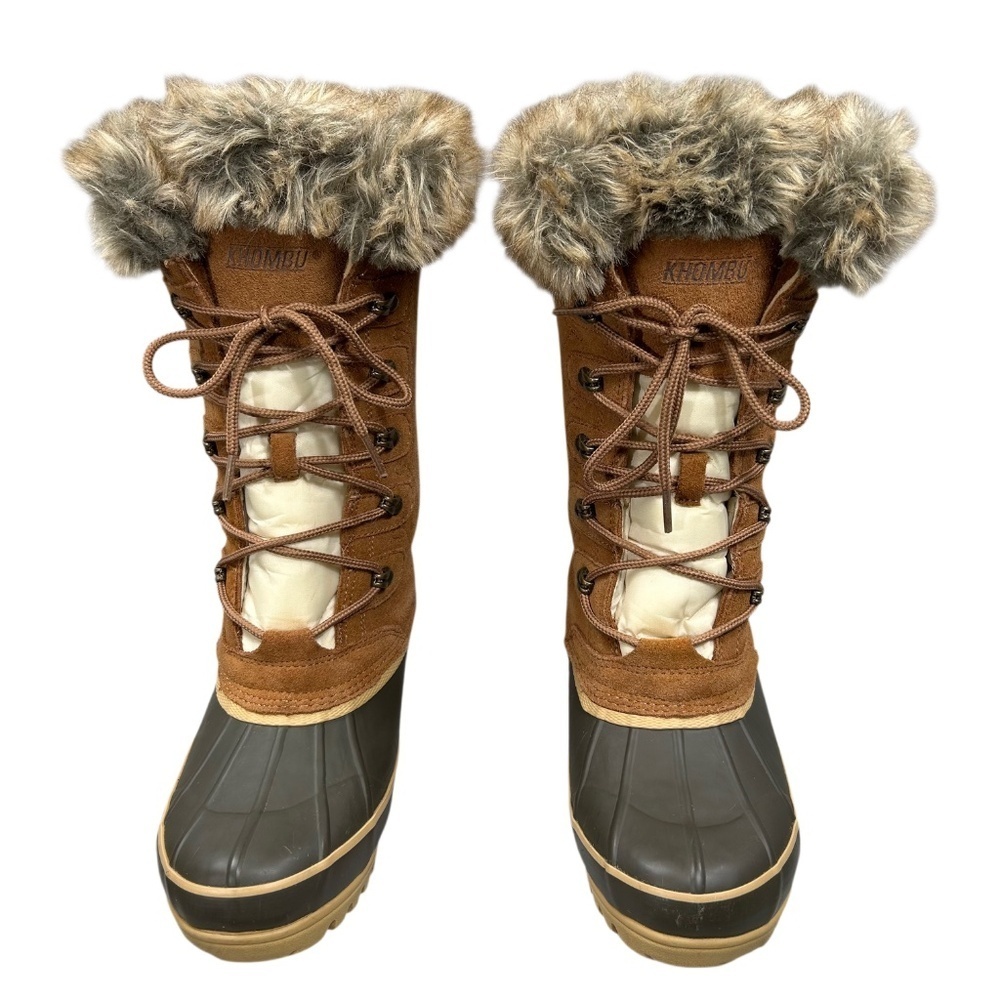 Khombu Allie Waterproof Brown Faux Fur Winter Lace-Up Duck Boots Size 7 - Picture 2 of 13